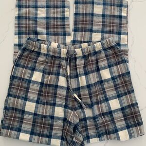 LL Bean Medium Blue/Tan Plaid Thick Cotton Flannel Pajama Pants New no tag